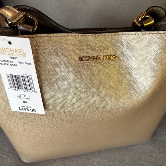 Michael Kors Pratt Medium Metallic Shoulder Bag - Pale Gold - Picture 5 of 5